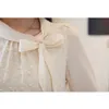 Autumn Fashion Women Spliced Long-sleeved Chiffon Lace Female Blouses Ladies Tops Bow Shirts 6782 50 210417