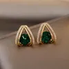 Dangle & Chandelier Green Acrylic Rhinestone Water Drop Golden Ladies Earrings Elegant Retro Fashion Stud 2021 Trend Daily Girl Jewelry