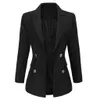 Mulheres Blazer Primavera Outono Neck Notched Dupla Escritório Breasted Senhora Senhora Slim Terno Casacos Casuais algemas listradas Grande Blazers 210526