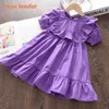 Líder de urso meninas princesa babados vestidos verão criança bebê festa sólida vestidos moda crianças princesa roupa 3-7Y 210708