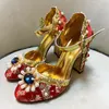 2022 New Ladies Diamond Pearl Perfroider chunky High Heel Dress Fress Sandals Women Round Toe American Palace Red 35-42 Buckle Party Party Mix Mix Color