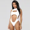 Costume da bagno intero in bianco e nero con cerniera sexy Tankini senza pancia e vita Costume da bagno europeo americano vuoto per donna