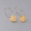 2021 Bohemian Stainless Steel Monstera Leaf Stud Earrings Women Gold Tropical Hollow Plant Leaves Brincos Party Gifts