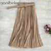 Aonibeier Fashion Women's High Waist Pleated Solid Color Length Elastic Promotions Lady Black Pink Party Casual Skirts 210730