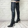 Rontic New Women Winter Botas de Coxa Faux Leather Side Zipper Stiletto Saltos apontados Toe Black Boutique Sapatos Tamanho 5-15