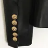 est outono inverno desenhador blazer jaqueta feminina leão metálico botões Double Breasted Couro sintético sobretudo 211006