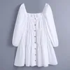 Kvinnor Sommar Sweet Poplin Mini Dress Toppar Vit Lantern Wrist Sleeve Pullover Korta Ladies BB1177 210513