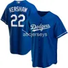 Cousu personnalisé Clayton Kershaw # 22 Royal Baseball Jersey XS-6XL