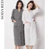 Summer Couples Bathrobe Fashion Women's Nightgown Waffle Absorption Quick Dry Homewear Cozy Oversize Night-Robe Female 210528