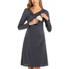 Neue Stillkleider Umstandsmode für Schwangere Kleidung Solide Schwangerschaftskleider mit V-Ausschnitt Mutterkleidung Abendkleid G220309