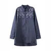 Bahar Sanatları Tarzı Kadınlar Uzun Kollu Gevşek Vintage Gömlek Pamuk Çiçek Nakış Bluzlar Femme Blusas Tops Artı Boyutu S302 210512