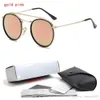 High Quality Round Style Sunglass Alloy PU frame Mirrored glass lens for Men women double Bridge Retro Eyewear with package8224493