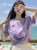 T-shirt damski fioletowy Tie Dye przycięte topy Mini t-shirty damskie moda w stylu Harajuku luźne, krótkie 2021 letnie seksowne dziewczyny Streetwear