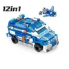 12 I 1 Police Assault Car Kits Model Policeman Militära lastbil Byggnadsblock Bricks Action Figure Toy for Children