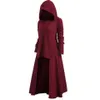 Casual Rib Knit Long Hooded Robe Dress Women Autumn Solid Plus Size Elastic Front Short Back Long Lady Dress Cloak Loose Outwear 210507