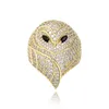 Mode Hip Hop Herr Smycken Ring Owl Iced Out Ring Zircon Hiphop Guld Silver Ringar