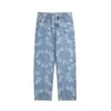 New Ins Printed Long Jeans Men Clothing Sports Wide Leg Baggy Pants High Street Oversized Denim Trousers Harajuku Loose Clothes G0104