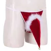 Sexy Bikini Thong Underwear Men Lingerie Velvet Santa Christmas Holiday Fancy Cosplay G-string With Small Bell Men's Swimwear290j