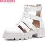 Morazora Äkta läder Kvinnor Sandaler Square Highheels Platform Ladies Skor Sommar Svart Vit Färg Casual Sandaler 210506