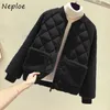 Double Pockets Zip Parkas Korean Loose Patchwork Femme Cotton Coat Solid Color All-match Winter Women Jacket 210422