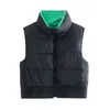 TRAF ZA Black Vest Damesmode Mouwloze Donsjack Vrouw Green Puffer ZIP Warm Autum Omkeerbare Gilet Vrouw 211120