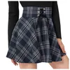Mode vintage kvinnor scotland plaid bandage hög midja stor swing bomull tartan kjol sexig plaid pläted s 210708
