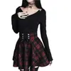 Gothic Lolita Women Ladies Winter Black Red Plaid Ploeged Ball Jurk nieuw aankomsten Hoge taille veter wollen rok bodem Q190517