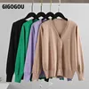 Gigogou M-4XL Kadın Hırka İlkbahar Yaz Siyah Kazak Chic V Boyun Kadın Jersey Knit Jumpers 210922