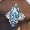 Anillo de cristal azul marino, anillos de compromiso de princesa para mujer, joyería de boda, accesorios de anillos de boda, tamaño 6-10