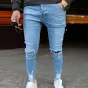 Mężczyźni Skinny Denim Spodnie Ripped Dżinsy Dżinsy Slim Fit Pencil Spodnie Wasted Hole Denim Spodnie Streetwear Jeans Pantalones Homme X0621