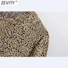 Zevity Women Vintage O Neck Puff Sleeve Leopard Print Casual Straight Midi Klänning Kvinna Plätera Kimono Vestido Chic Dresses DS5081 210603