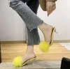 Nouveau d'été peep toe sexy talons hauts femmes chaussures fourrure plume dame mode pantoufles pointues