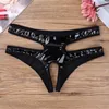 Kvinnor latex underkläder sexiga underkläder erotiska kvinnliga faux läder mikro bikini trosor öppna gren fitta hål sissy trosor thongs wo338k
