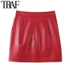 Women Chic Fashion Faux Leather Pleated Asymmetrical Mini Skirt Vintage High Waist Back Zipper Female Skirts Mujer 210507