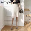 Womens Skirts Buttons Slim Retro Work Wear Office Ladies Skirt Knee-length Ruffles Chic High Waist Lining Package Hip 210506