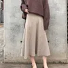 Winter A-line Flare High Waist Solid Knitted Knit Thick Long Sweater Skirts Women Korean Casual Ladies Midi Skirts Mujer 210619