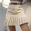 Юбки Девушки милая хаки плиссированная короткая женская повседневная с высокой талией мини -юбки, дама, готовый к корейской моде 2022, 2022