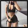 Dress Two Piece Womens Apparel Drop Delivery 2021 2Pcs Sports Sets Woman Sportswear Stretch Gym Set Women Clothing Bra Shorts Workout Clothes