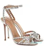 Fashion-dayay Wear TEQUILA Sandalias de cuero zapatos para las mujeres diseño de tiras de cristal adornos de cristal tacones altos sexy fiesta boda