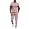 Mäns Tracksuits Fashion 2 Piece Set för män Kortärmad Toppar och Drawstring Pants Passar Mens Kläder Casual Solid Outfit 2021 Summer Stree