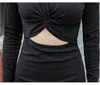 Produkter Höst Sexig Lågskuren Temperament V-Neck Cross Straps Midja Bag Hip Dress Women 210416