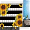 Shower Curtains Bathroom Aessories Bath Home & Garden Cartoons Flowers Stripe Yellow Sunflower Plant 3D Waterproof Polyester Cloth Decor Wit