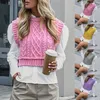 Qnpqyx ny rosa kabel-stickad sweater väst kvinnor vintage hög nacke ärmlös beskuren tröja väst kvinna mode söta västar toppar