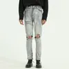 IEFB Mäns Slit High Street Light Blue Big Destroy Hole Small Leg Jeans Vent Lugter Bottoms Denim Trousers 9Y7124 210524