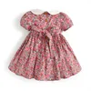 Çocuklar Kız Smocked Çiçek Elbise Bebek Vintage Frocks Toddler İspanyol Skocking Elbise Çocuk Tahmin Giysileri Perter Pan Yaka Q0716