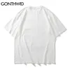 Gonthwid Streetwear Distressed T-shirts Hip Hop Skelet Skull Korte Mouw T-shirts Punk Rots Gotische Tees Shirts Harajuku Tops 210707