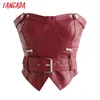 canotta da donna in ecopelle rossa con cintura con cerniera senza maniche top sexy femminili senza schienale 1D230 210416