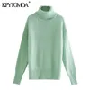 Women Fashion Soft Touch Loose Knitted Sweater High Neck Long Sleeve Female Pullovers Chic Tops 210420