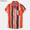 Camisa de praia havaiana de tinta listrada para homens de manga curta de verão Tropical Aloha camisas Mens Casual Férias Férias roupas 210522