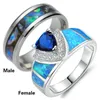 Wedding Rings Sz6-12 Couple Blue/Green Opal Zironia Silver Ring Women Engagement Jewelry & 8mm Titanium Steel Men